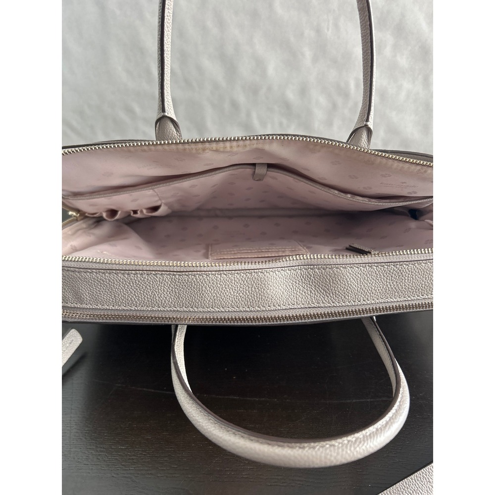Kate Spade Grey Pebbled Leather Laptop Bag Briefcase Crossbody Messenger Bag - Picture 7 of 12